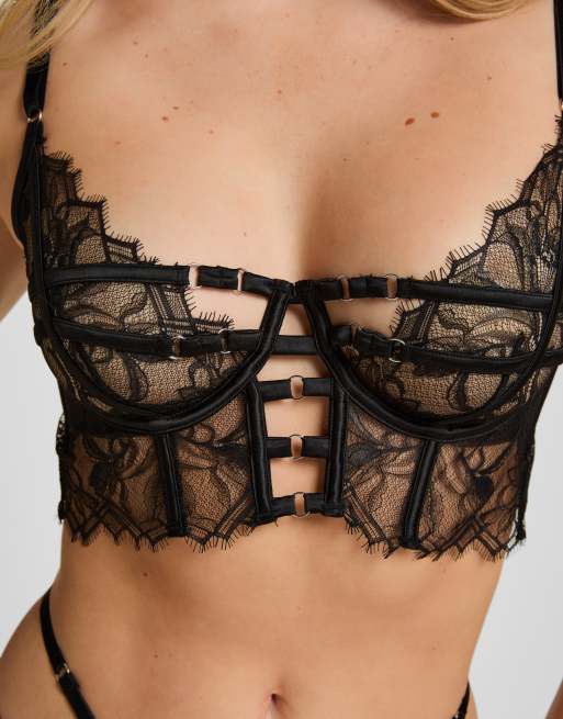 Hunkemoller ungepolsterter Longline-BH mit Bügeln in Schwarz, 2 von 4
