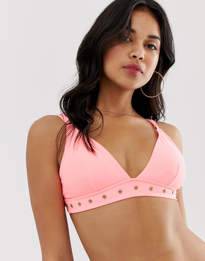 Hunkemoller Urban Utility triangle bikini top in peach-Pink