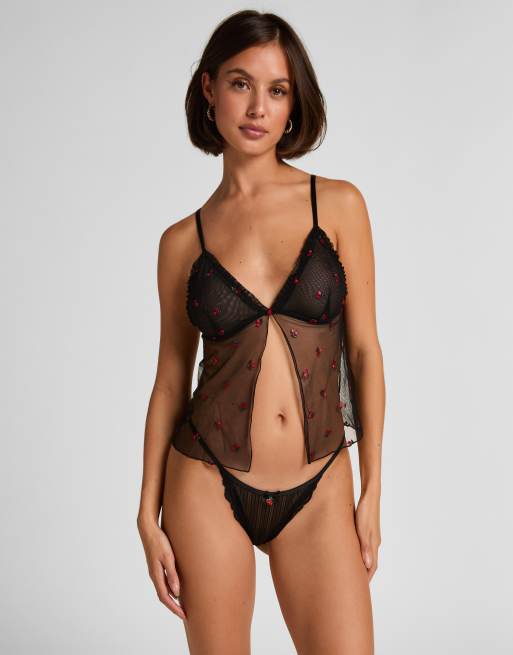 Hunkemöller – Valentinstag – Camisole-Oberteil im Chelsea-Stil aus Netzstoff in Schwarz