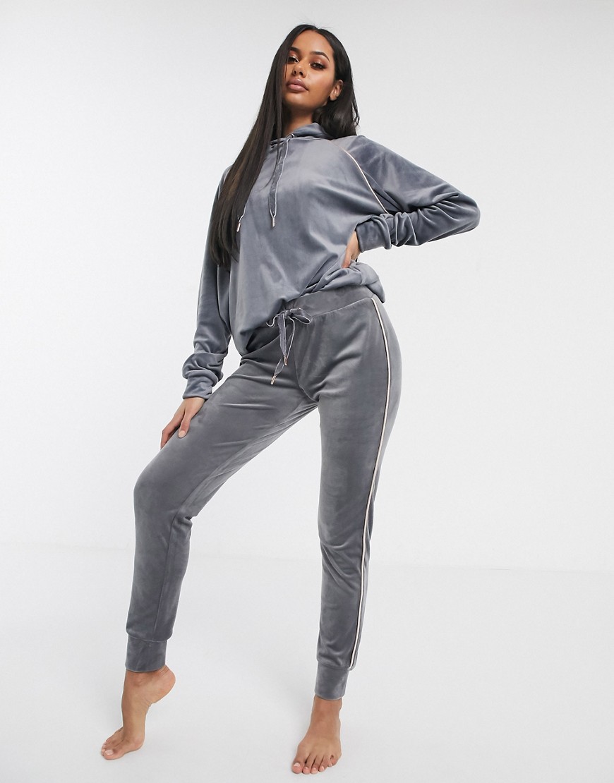 Hunkemoller velour joggers with piping in grey