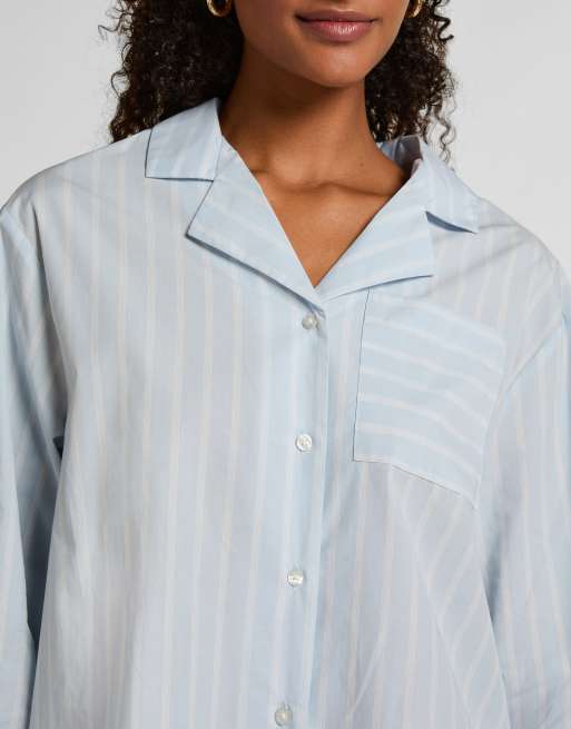Hunkemoller - Veste en coton tissé à rayures - Bleu, 2 de 6