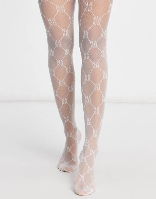 Hunkemoller X NA-KD sheer logo tights in white