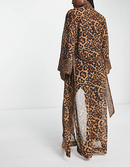 Hunkemoller X Nyakim Gatwech satin maxi kimono in leopard print | ASOS