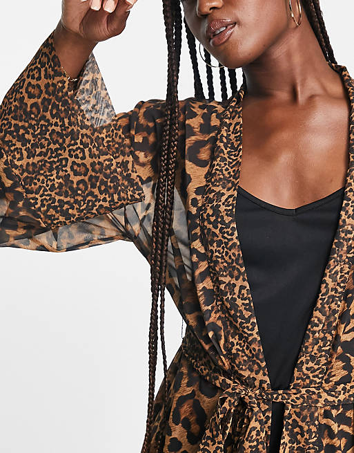 Hunkemoller X Nyakim Gatwech satin maxi kimono in leopard print | ASOS