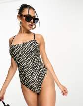 Figleaves Tall plunge halter swimsuit with belt detail in mink