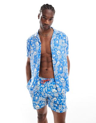 abstract print beach shirt in blue - part of a set