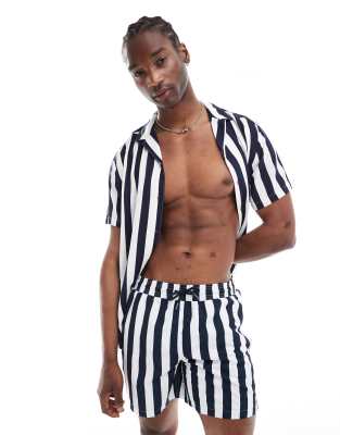 Hunky Trunks Hunky Trunks beach shirt co ord in navy and white stripe