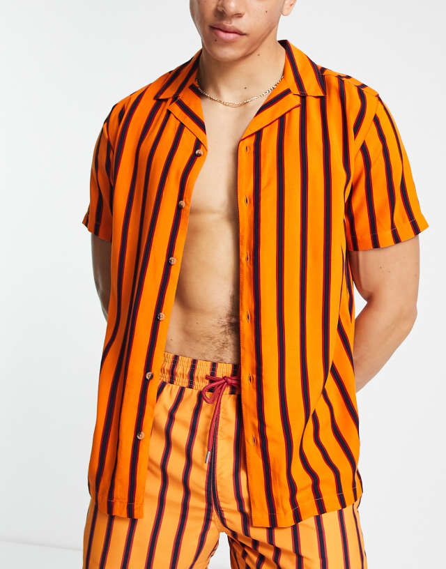 Hunky Trunks beach shirt in orange stripe