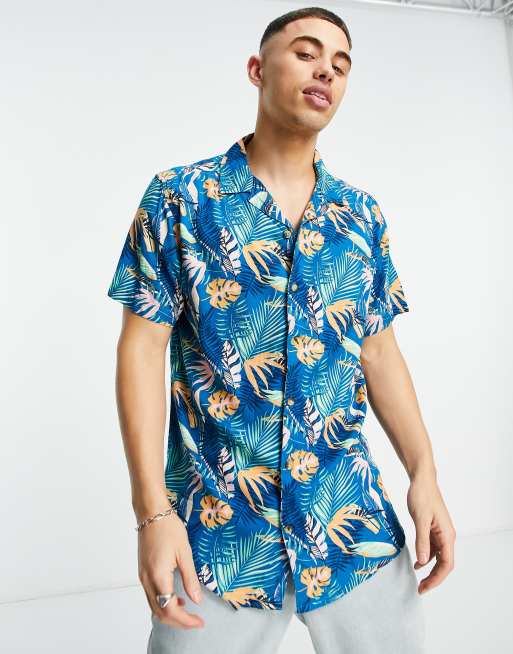 Hunky Trunks beach shirts in blue tropical print | ASOS