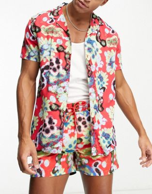 Hunky Trunks beach shirt in red abstract print - ASOS Price Checker