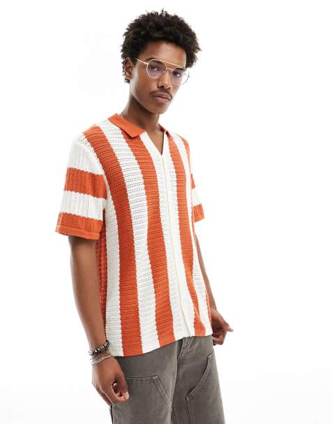 Hunky Trunks crochet beach shirt in rust stripe - view 1