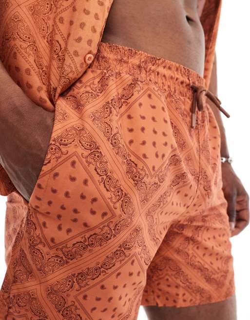 Hunky Trunks diamond paisley print swim shorts co ord in rust | ASOS