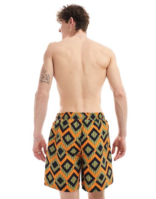 Hunky Trunks geo stripe swim shorts in green and orange, 4 of 4