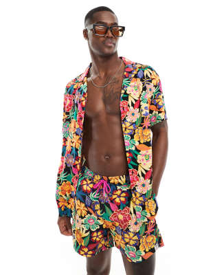 Hunky Trunks Hunky Trunks hawaii floral beach shirt co ord in multi