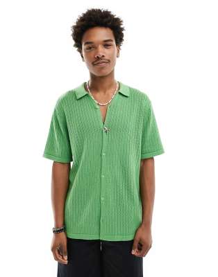 Hunky Trunks Hunky Trunks knitted pointelle beach shirt in olive-Green