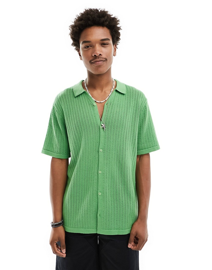 Hunky Trunks Knitted Pointelle Beach Shirt In Olive-green