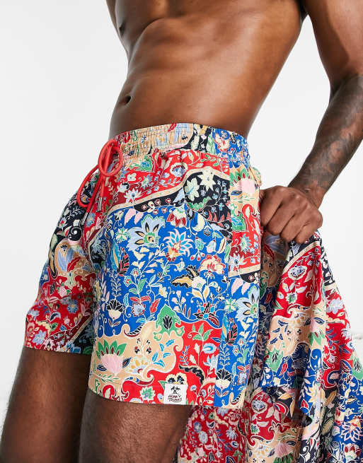 Hunky Trunks - Short de bain à imprimé cachemire - Rouge/bleu marine