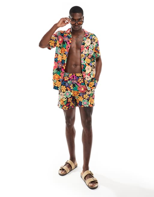 Hunky Trunks - Short de bain d'ensemble à fleurs style hawaïen - Multicolore 