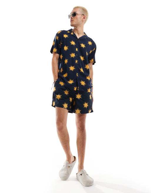Hunky Trunks - Strand co-ord set met golvende zon in marineblauw
