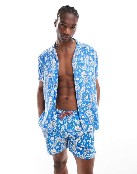 Hunky Trunks – Strandhemd in Blau mit abstraktem Print, Kombiteil - view 1
