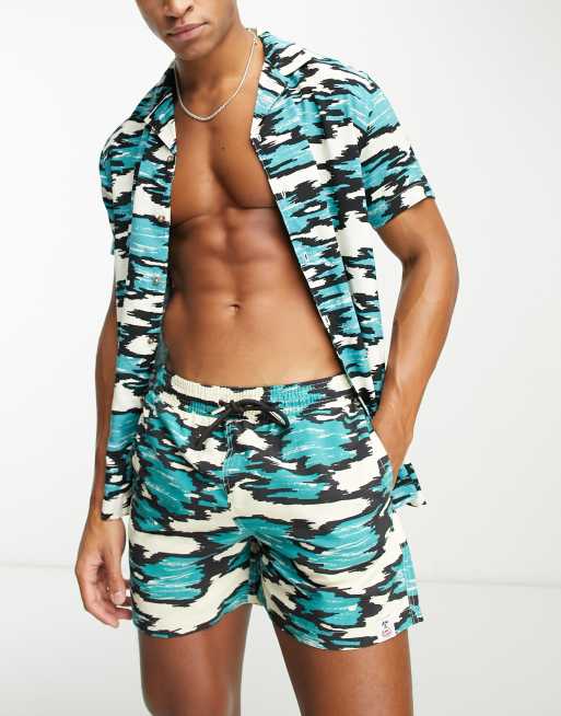 Hunky Trunks - Strandoverhemd in groene marmer print