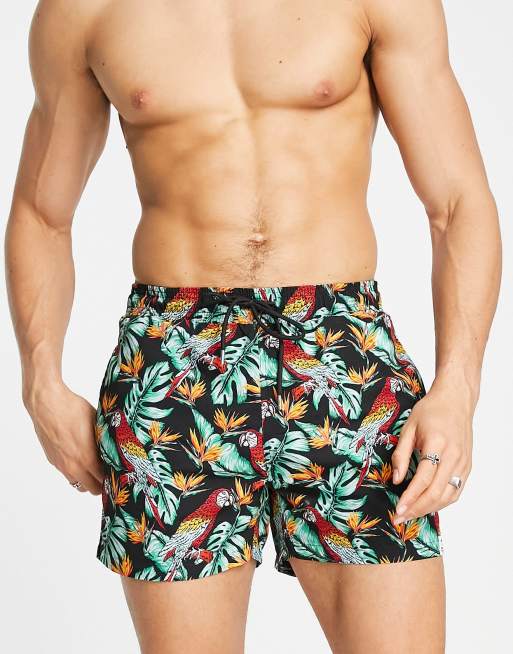 Hunky Trunks swim short in black parrot print | ASOS