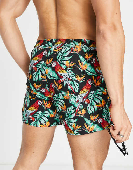 Hunky Trunks swim short in black parrot print | ASOS