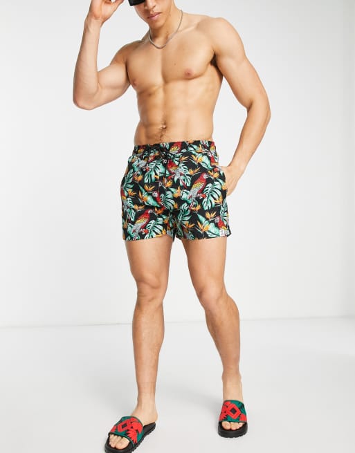 Hunky Trunks swim short in black parrot print | ASOS