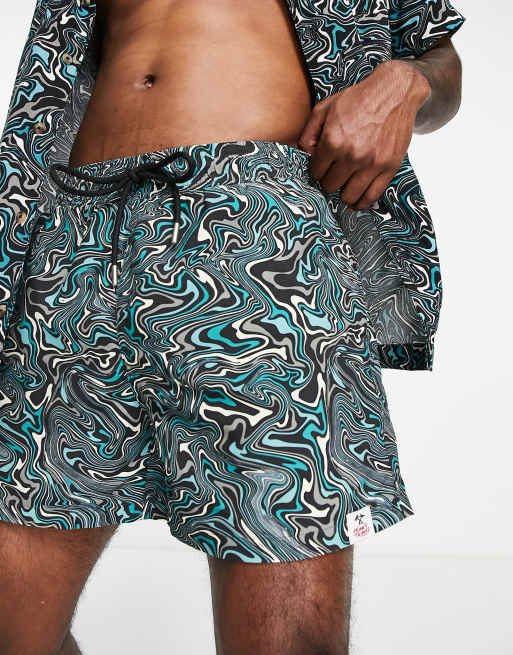 Hunky Trunks swim shorts in khaki swirl print