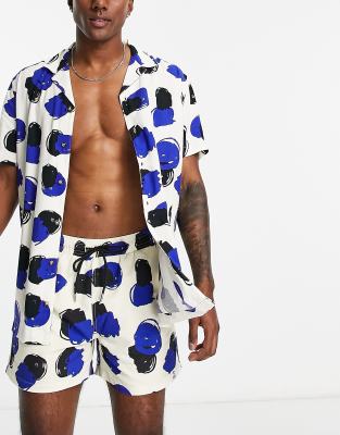 Hunky Trunks swim shorts in white and blue blurred spot print - ASOS Price Checker