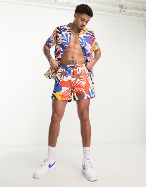 Hunky Trunks swim set in white and blue leaf print | ASOS