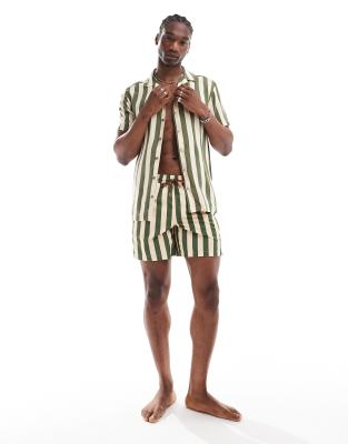 Hunky Trunks – Szorty kąpielowe w paski w kolorze kremowym i khaki, część zestawu