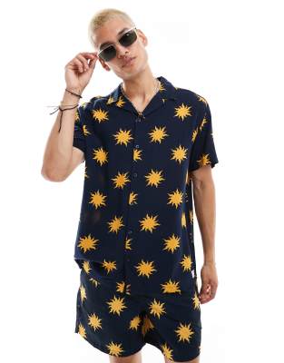 Hunky Trunks Hunky Trunks wavy sun beach shirt co ord in navy