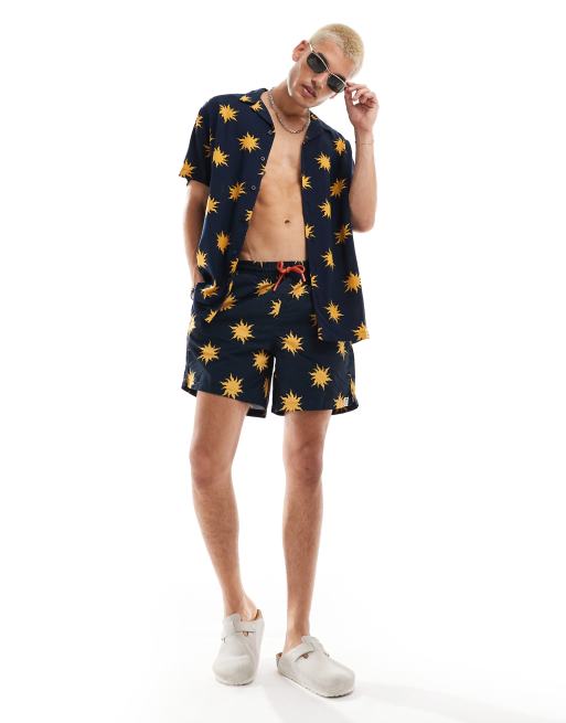 Hunky Trunks wavy sun swim shorts in navy - part of a set