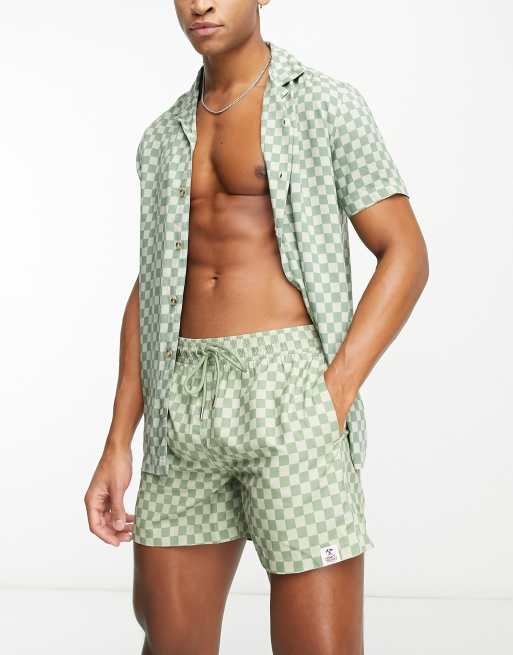 Hunky Trunks - Zwemshort met dambordprint in kaki