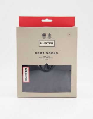 Hunter 6 stitch knit cable tall boot socks in black