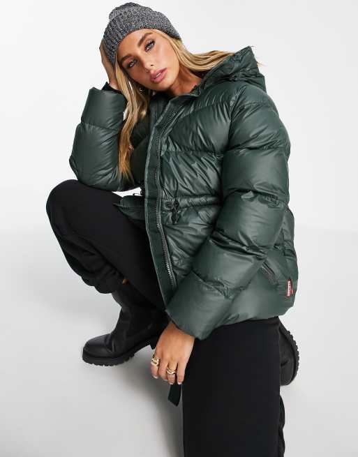 Hunter a line puffer coat in arctic moss