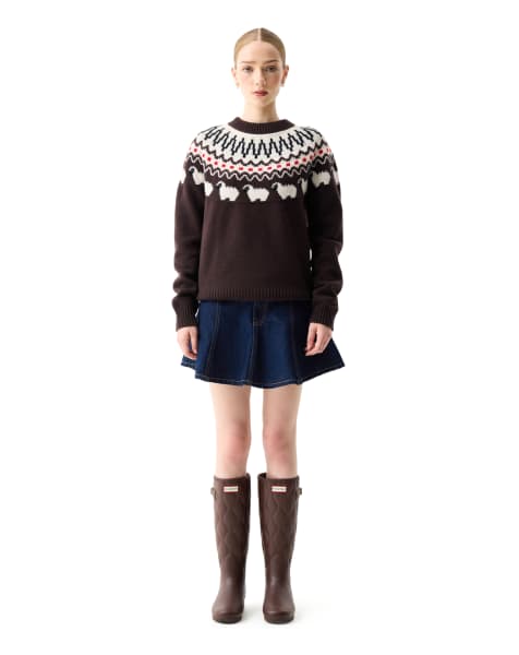 Hunter Ashie crew fair isle knit in brown - view 1