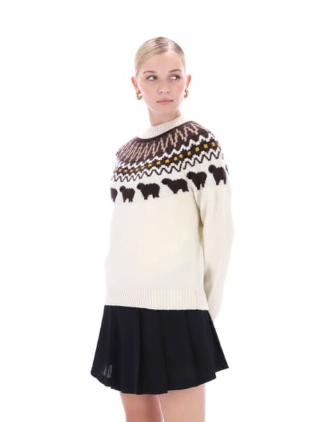 Hunter Ashie crew fair isle knit in white - view 1