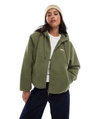 Hunter - Bonelle - Jacke aus Teddyfell in Grün mit Kapuze