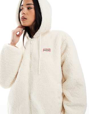 Hunter - Bonelle - Veste à capuche en imitation peau de mouton - Crème-Blanc