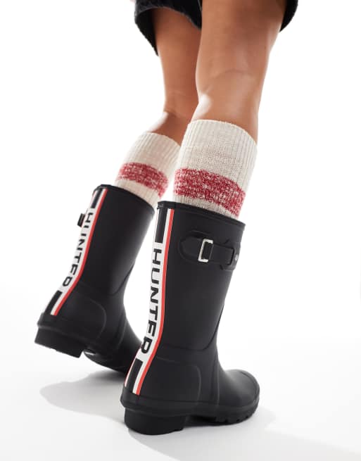 Hunter - Bottines en caoutchouc authentiques avec logo tricolore - Noir
