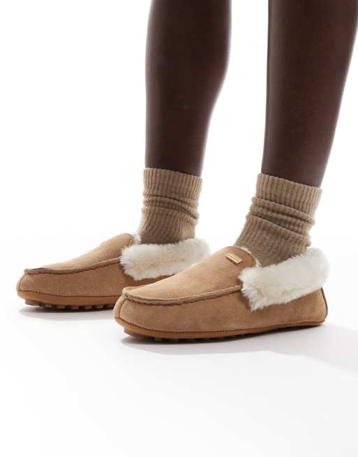 Hunter – Bruna tofflor i mockasinstil med sherpafleece, 3 av 4