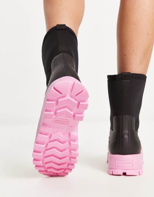 Hunter City Explorer short boots in black with pink sole | ASOS