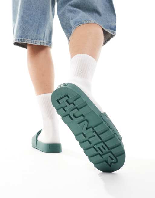 Hunter Core embossed slider in green | ASOS