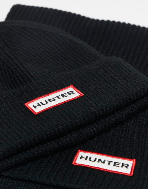 Hunter – Czarny zestaw unisex podarunkowy: czapka beanie i szalik, 2 z 3