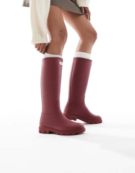 Hunter Downpour tall wellington boot in merlot - view 1