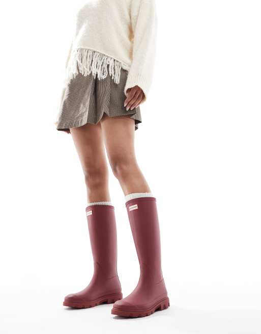 Hunter Downpour tall wellington boot in merlot