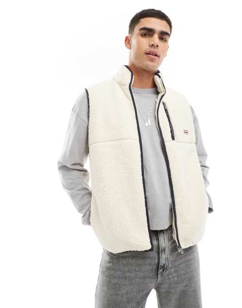 Hunter Drill fleece gilet with contrast lining in cream - view 1