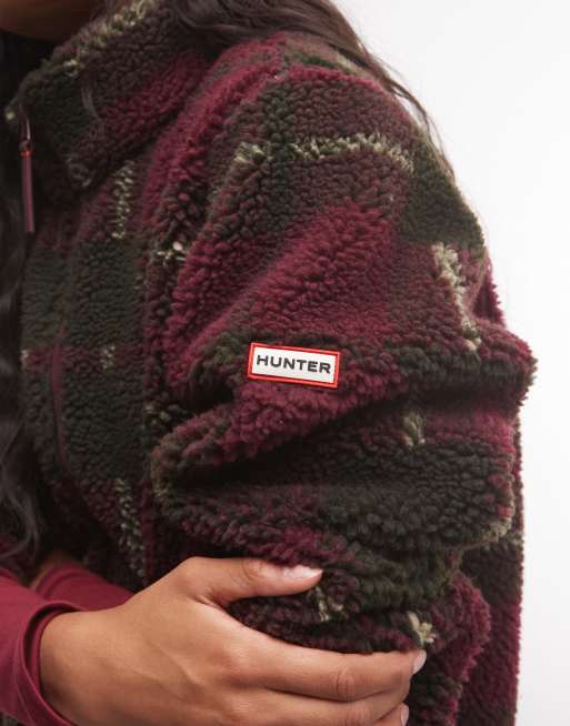 Hunter Elements chaqueta de forro polar borg a cuadros tartán lila, 2 de 4